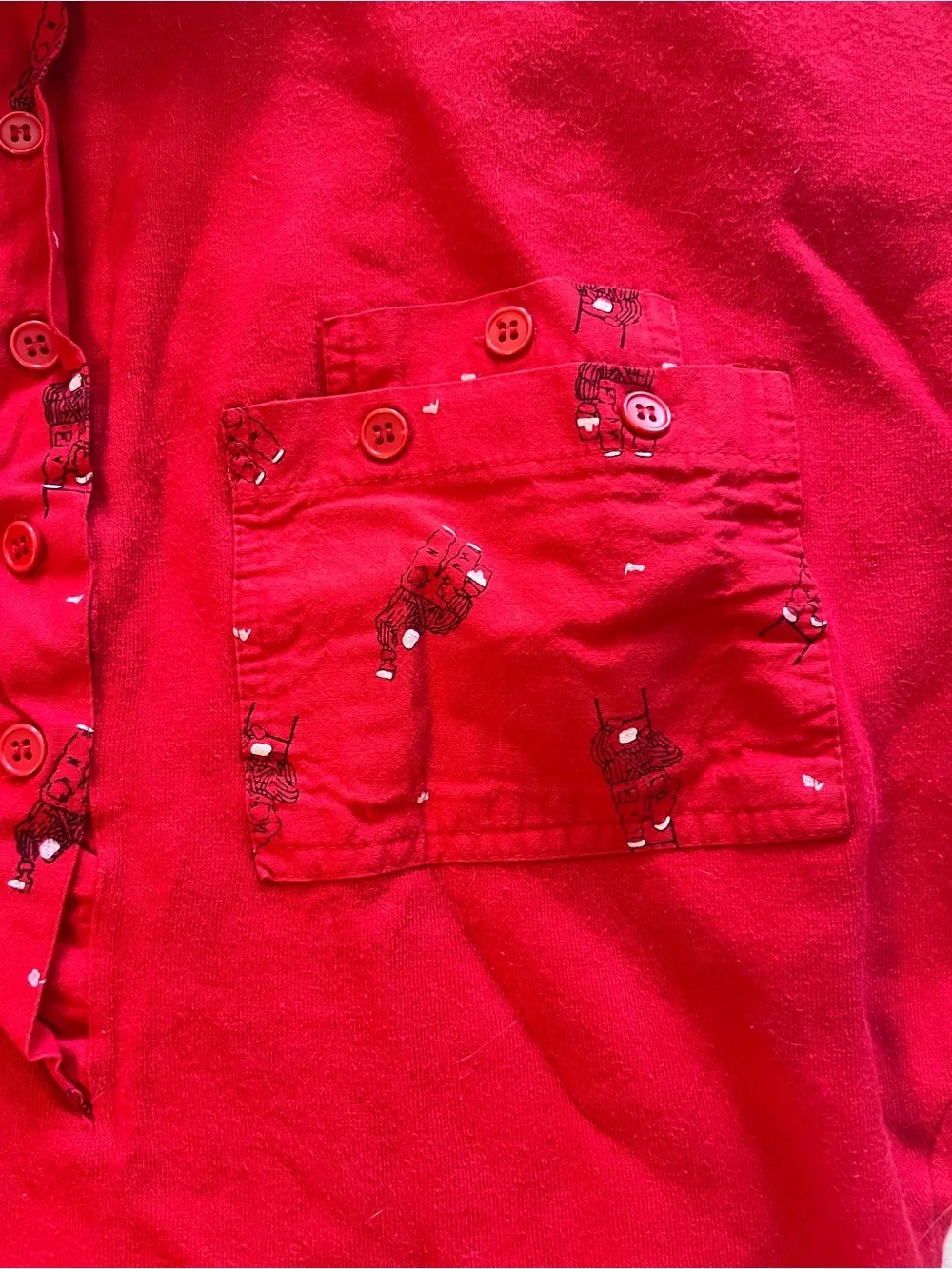 Vintage Women's Red Button-Pocket Pullover Top